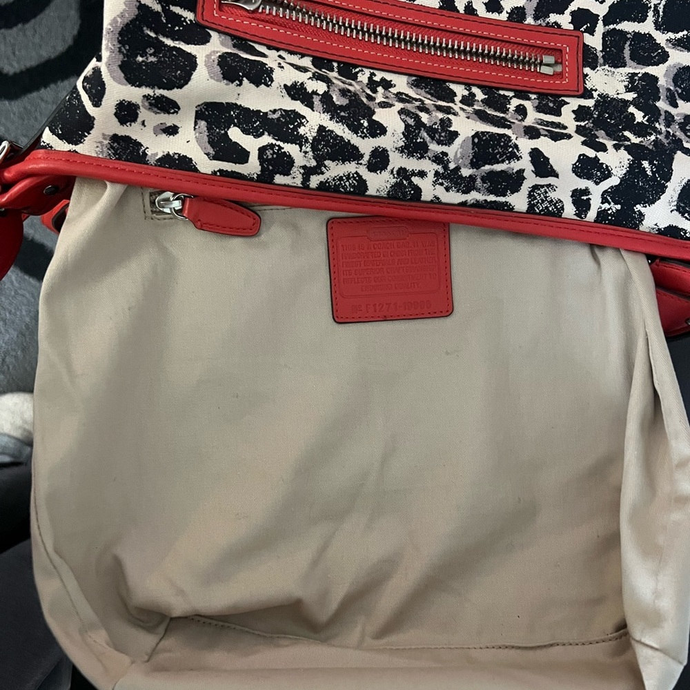 COACH Legacy Ocelot Print Hobo Black Red Multi Canvas Leather Handbag - Picture 12 of 14